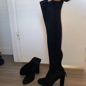 Steve Madden over the knee black suede heels